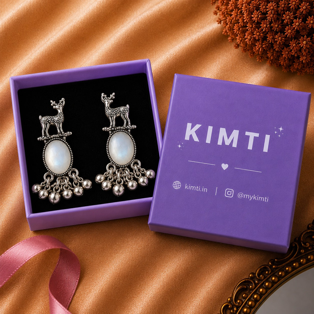Royal Deer Drop Oxidised Earrings
