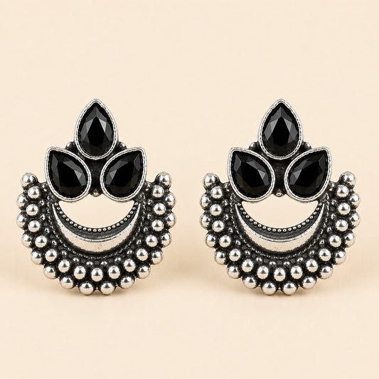 Moonstone Crown Oxidised Earrings