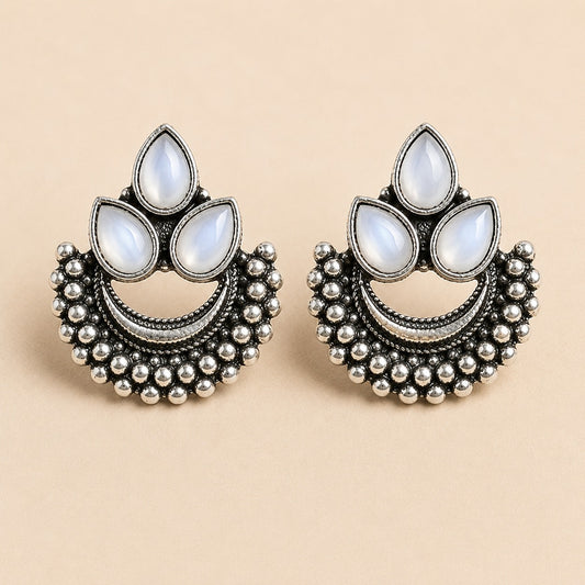 Moonstone Crown Oxidised Earrings