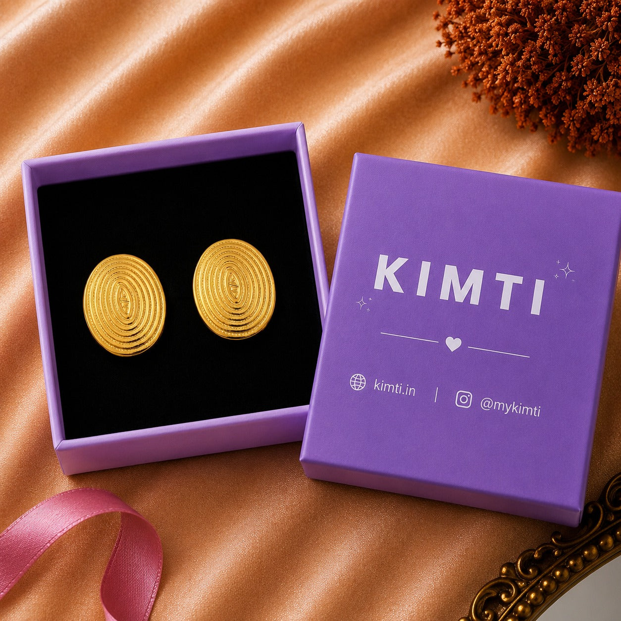 18K Gold Plated Round Textured Stud Earrings