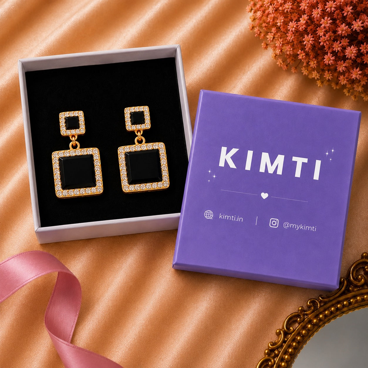 Gold-Toned Crystal Rectangular Shape Earring