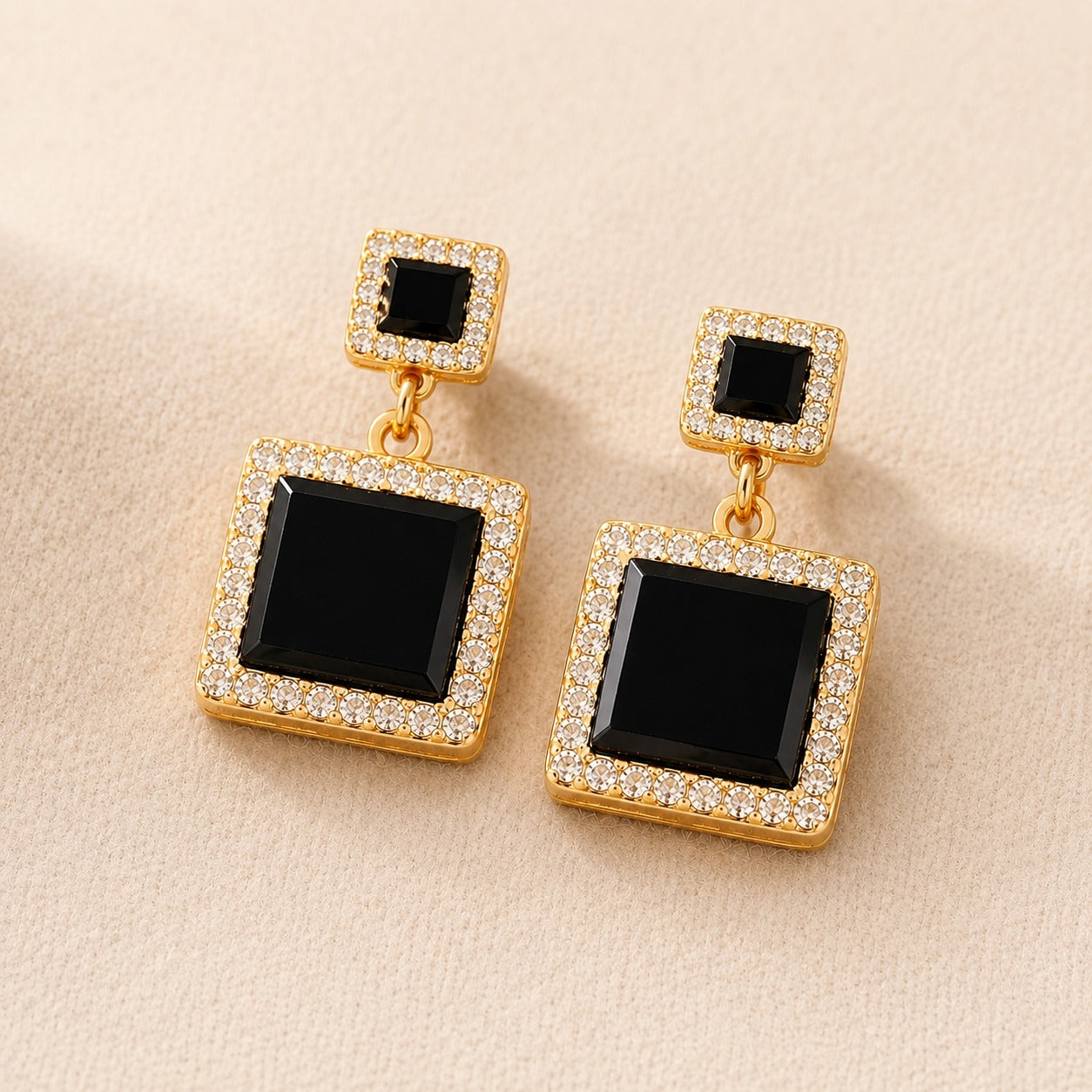 Gold-Toned Crystal Rectangular Shape Earring