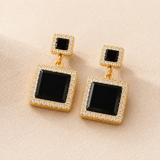 Gold-Toned Crystal Rectangular Shape Earring