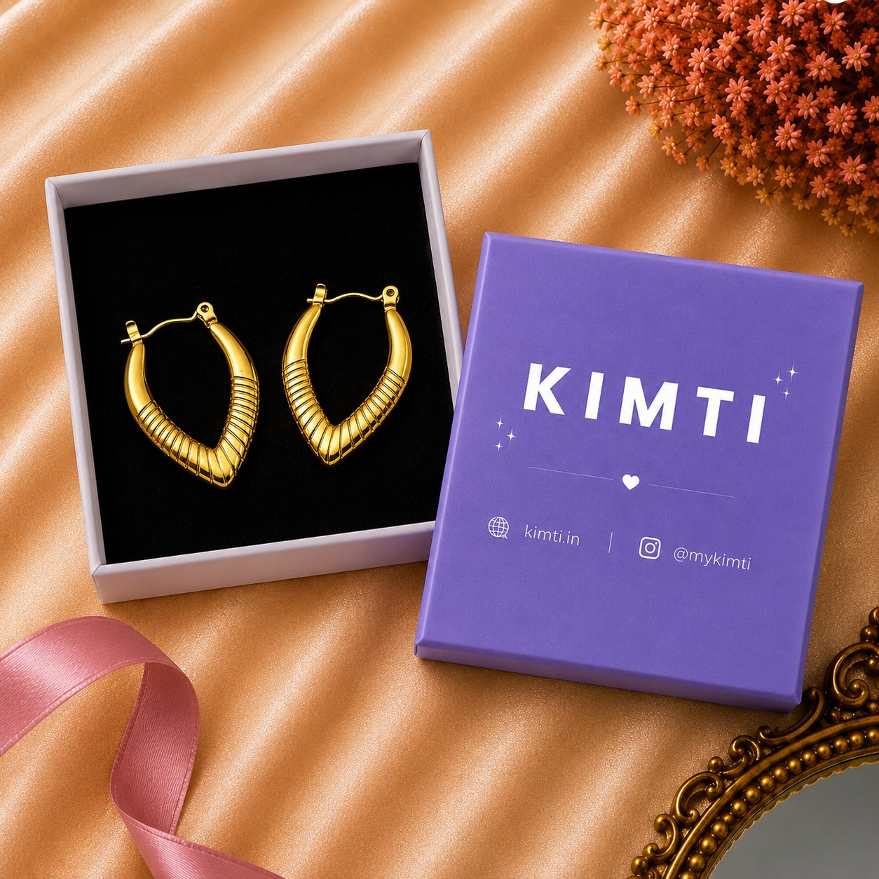 18K Gold Plated Elora Sculpted V-Shape Gold Hoops Earring