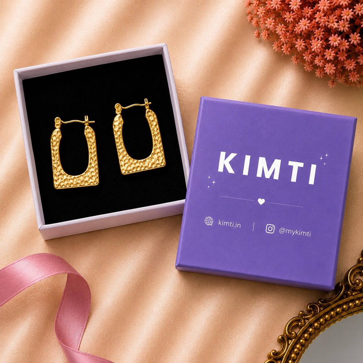 18K Gold Plated Lunara Textured Geometric Hoop Earrings
