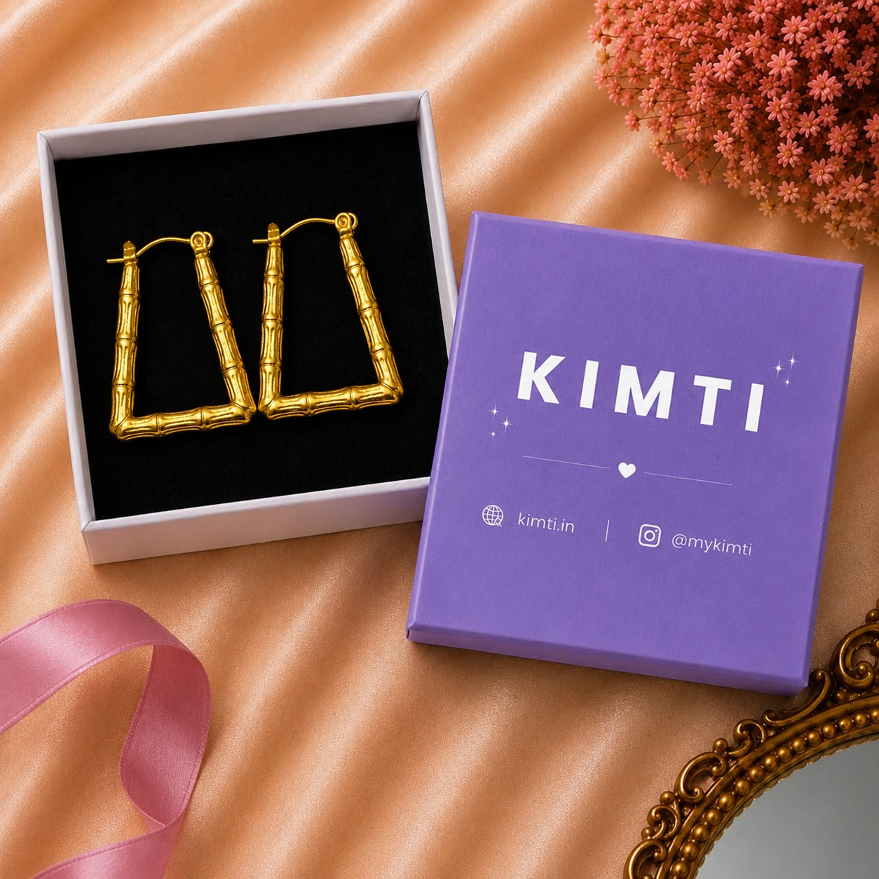 18K Gold Plated Zivara Bold Bamboo Hoop Earrings