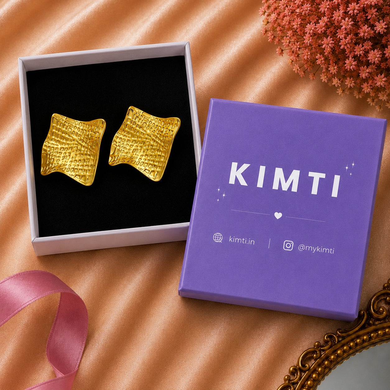 18K Gold Plated Square Studs Earrings