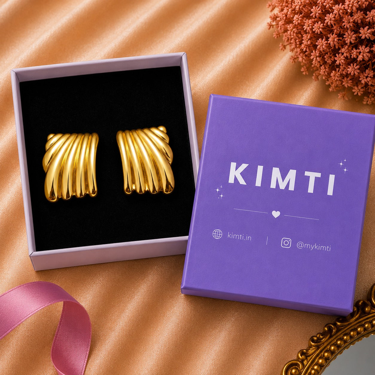 18K Gold Plated Ribbed Stud Earrings