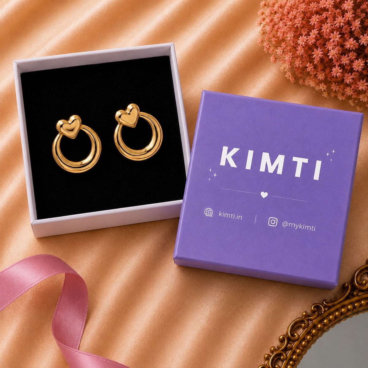 18k Gold Plated  Love Heart Big Circle Hoop Drop Earring
