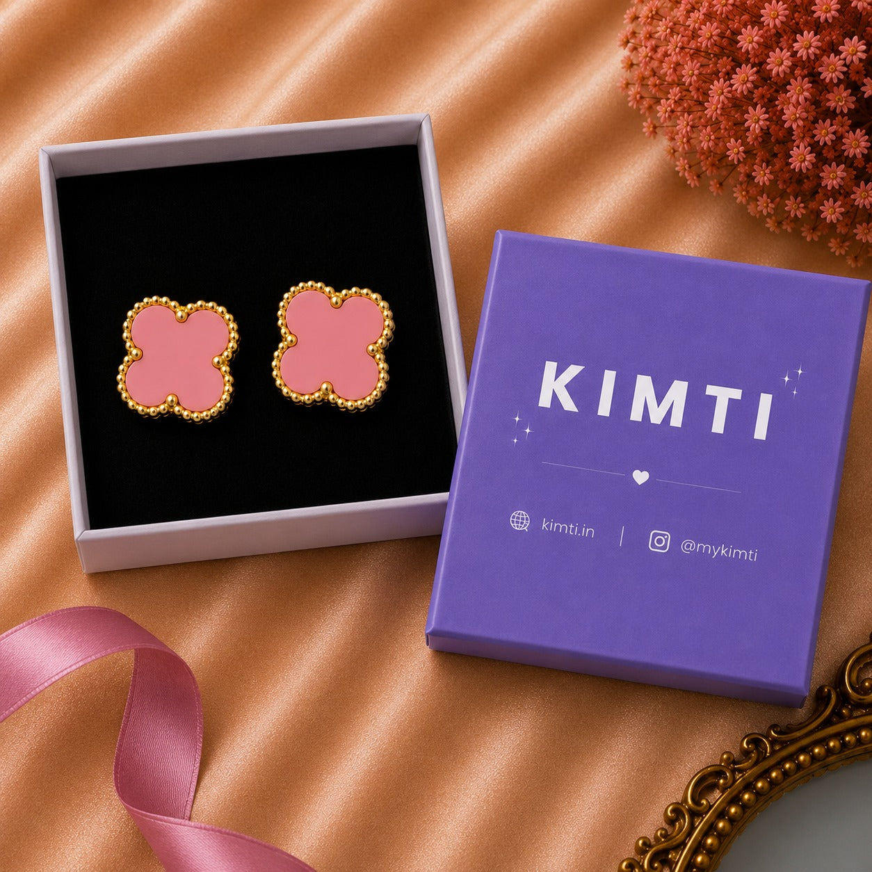 Pink Clover Anti Tarnish Stud Earrings