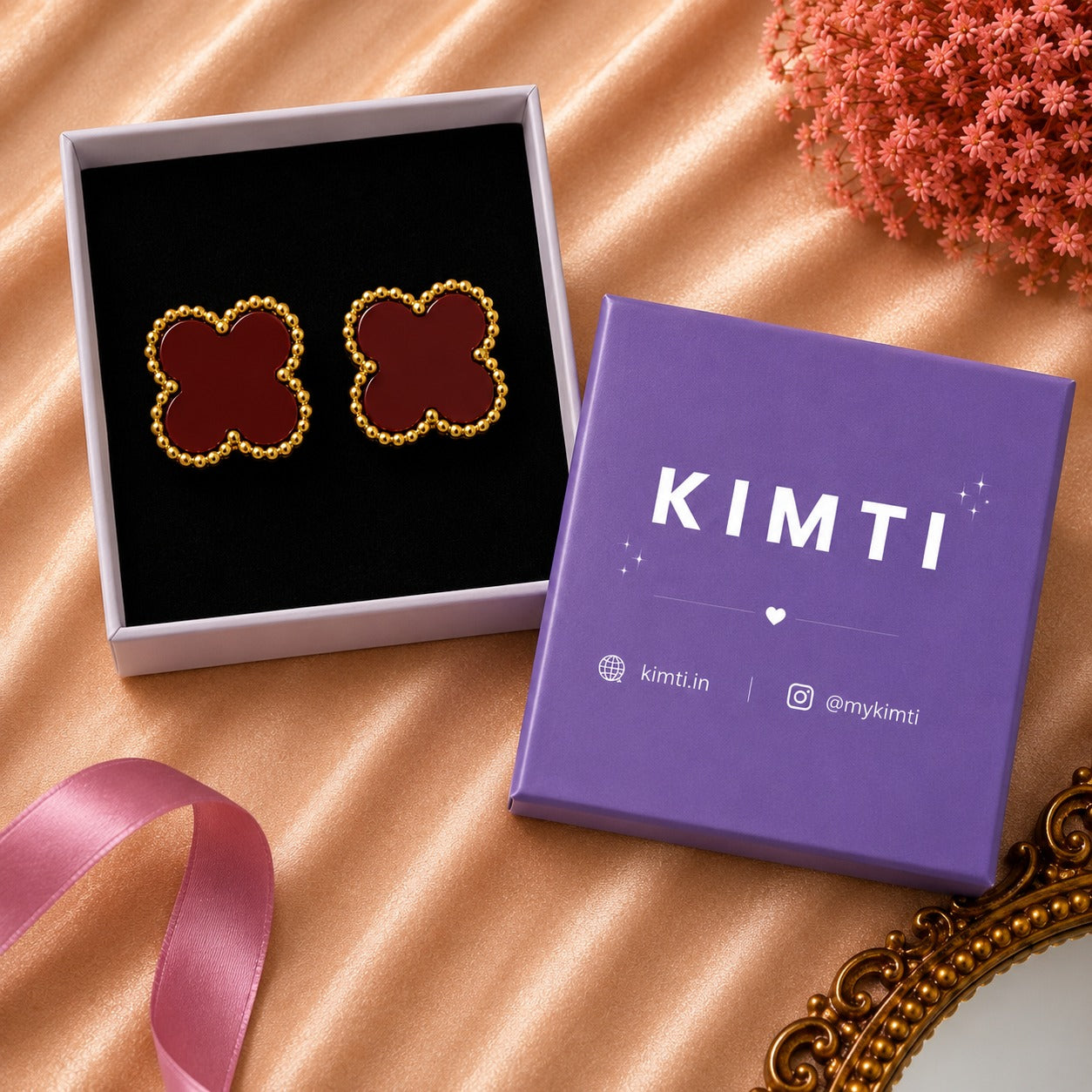 Scarlet Clover Anti Tarnish Stud Earrings