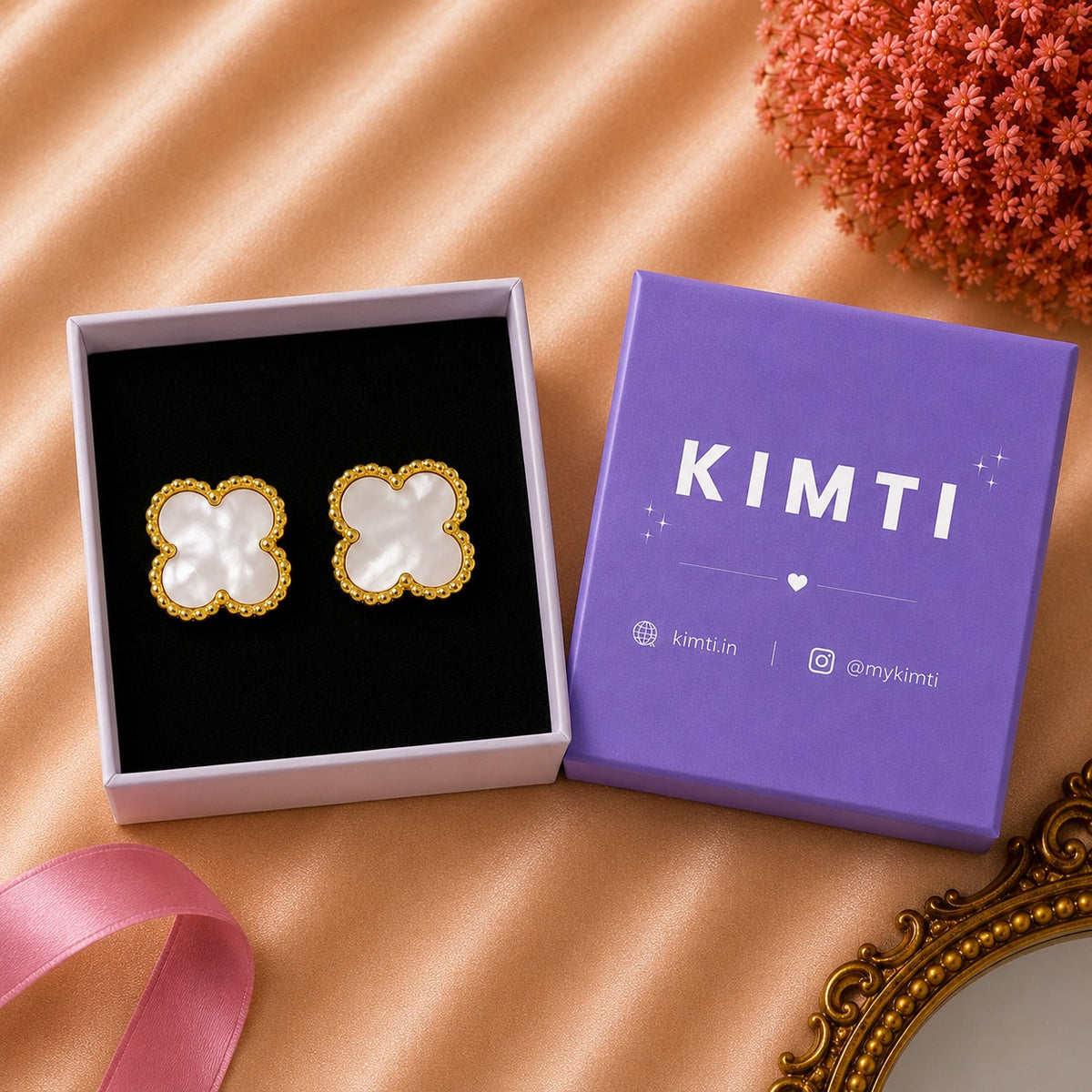 White Four Leaf Clover Anti Tarnish Earring