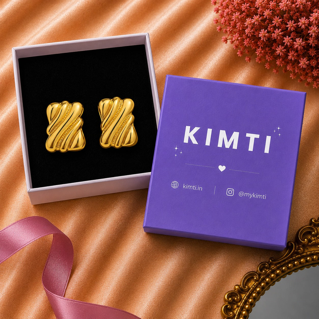 18K Gold Plated Wave Contemporary Studs Earrings