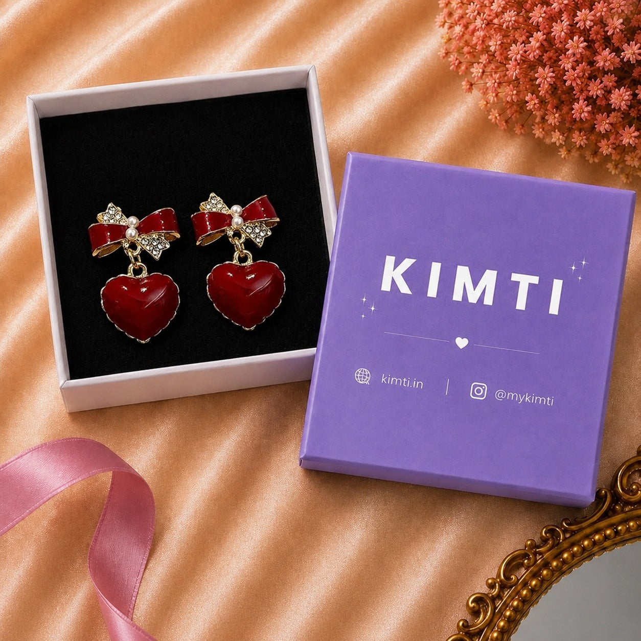 Red Bow Heart Earring