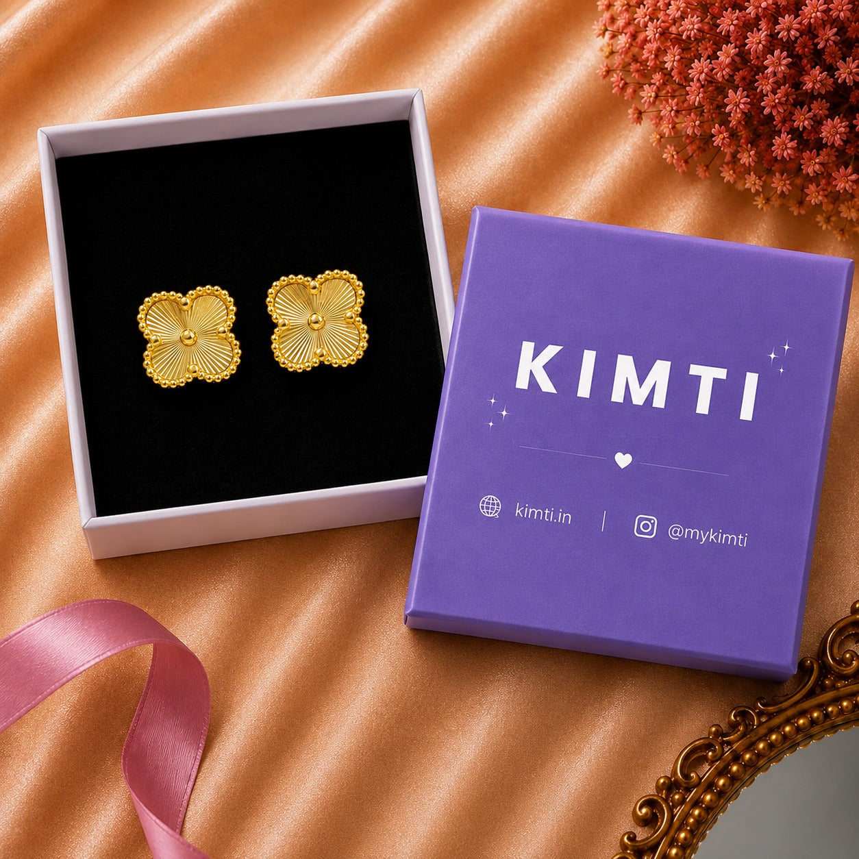 Golden Clover Floral Stud Earring