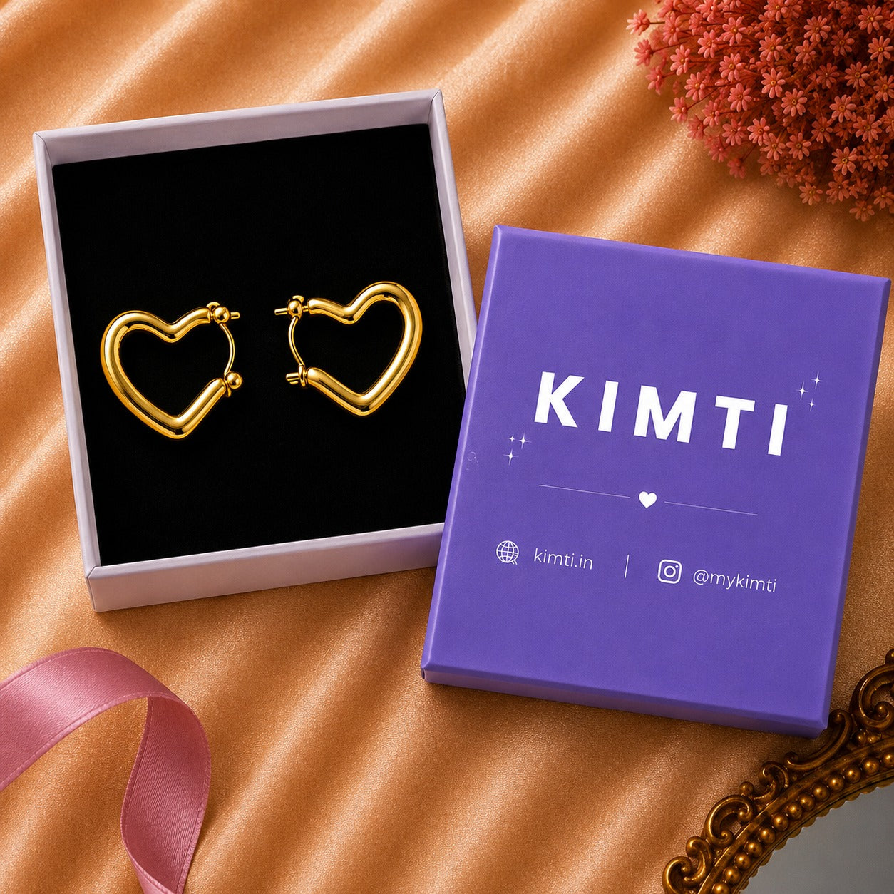 18K Gold Plated Half Heart Hoop Earring