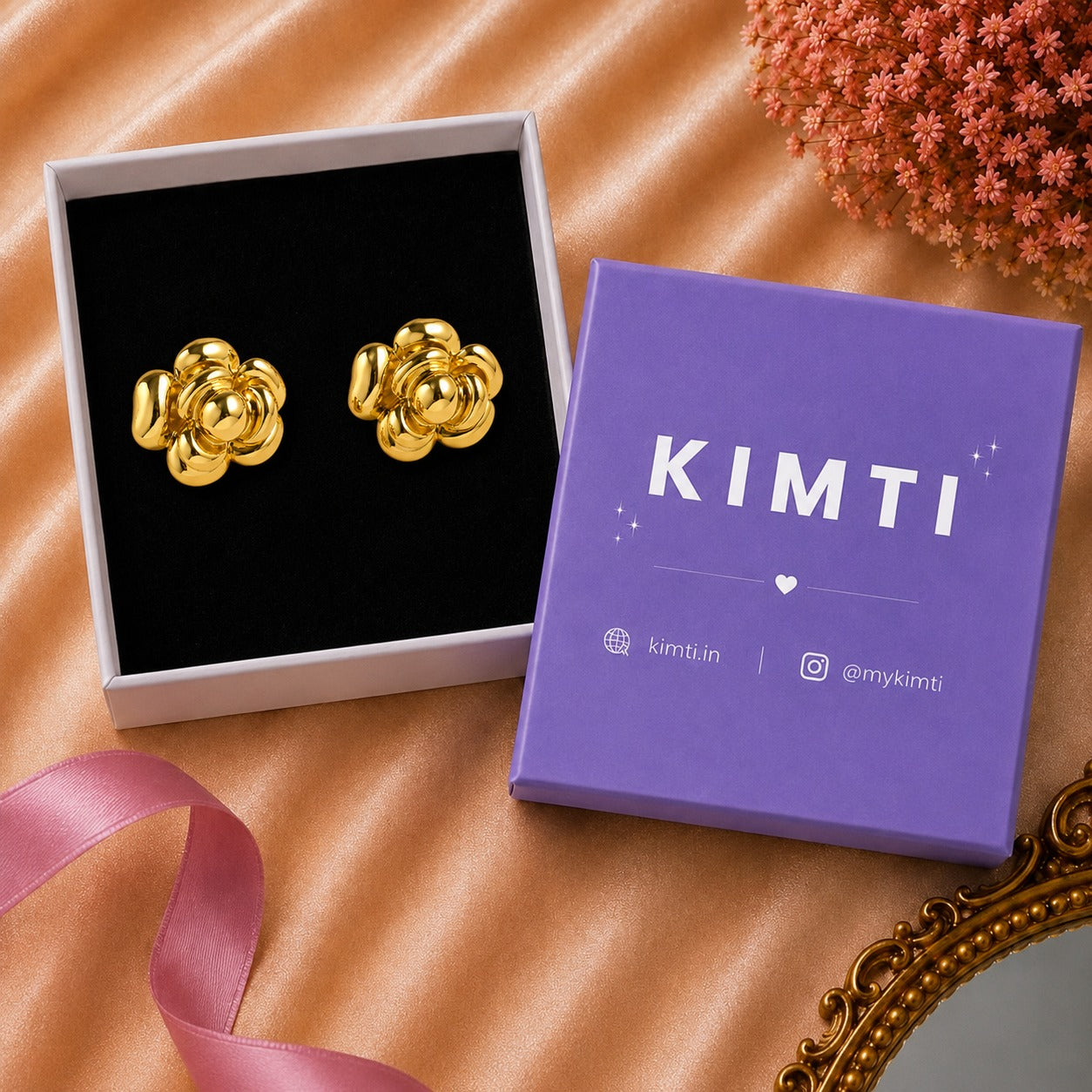 Chunky Huge Rose Camellia Flower Stud Earrings