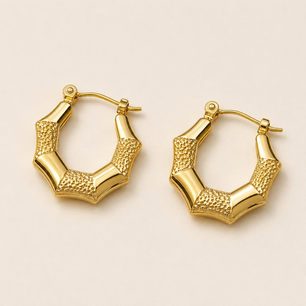 18k Gold Plated Textured Gold Hoop Earrings