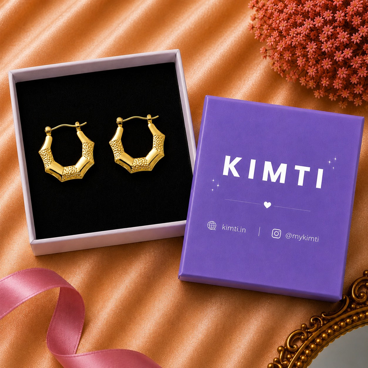 18k Gold Plated Textured Gold Hoop Earrings