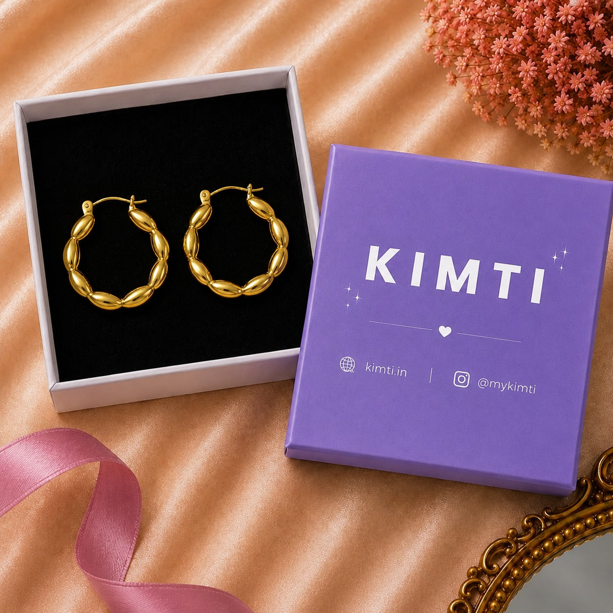 18k Gold Plated Puffy Hoops Earring