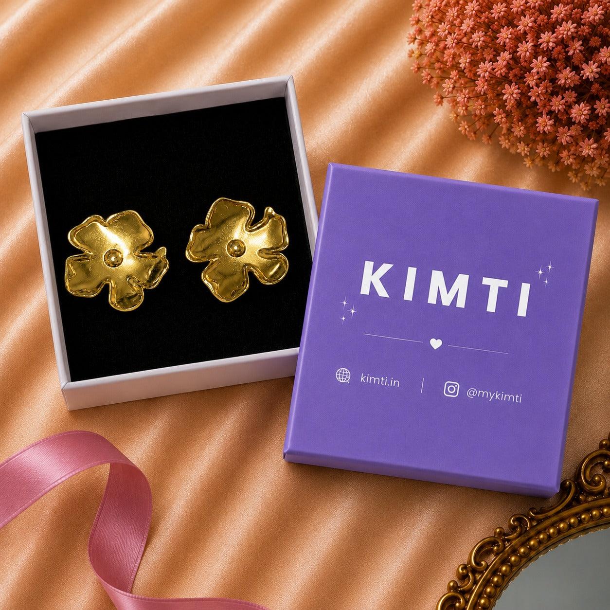 18K Gold Plated Luxe Floral Statement Studs Earrings