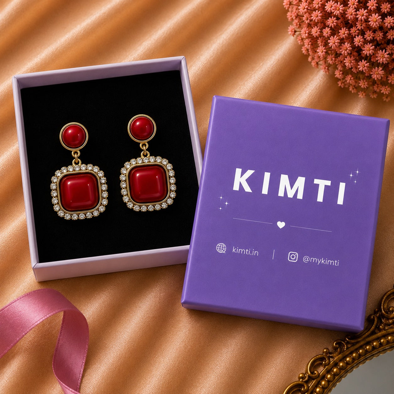 Ruby Pearl Top Stone Drop Earrings