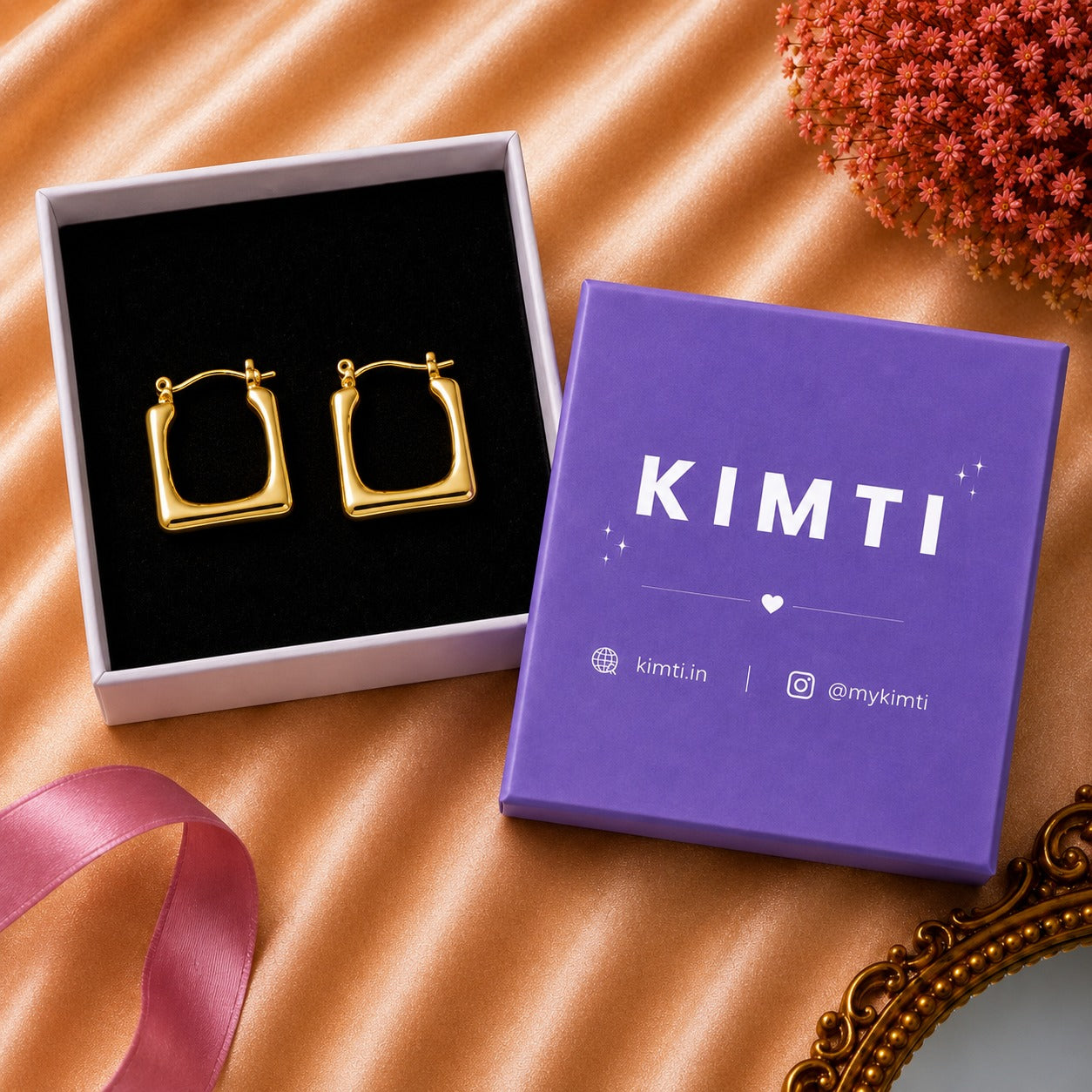 18K Gold Plated Square Hoops Anti Tarnish Earring