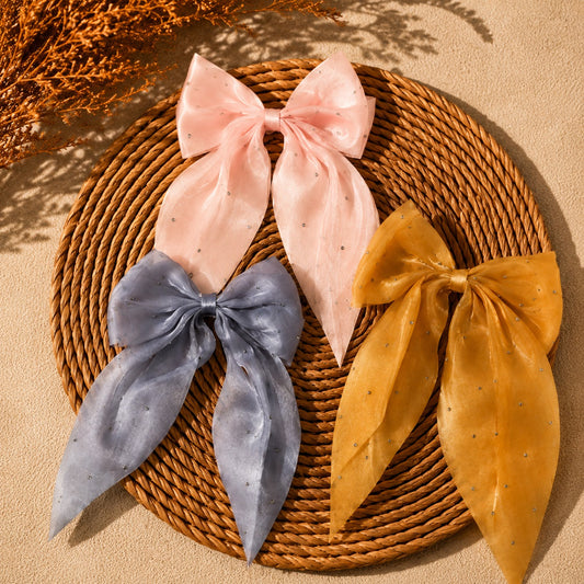 Silver Mist Crystal Organza Bow