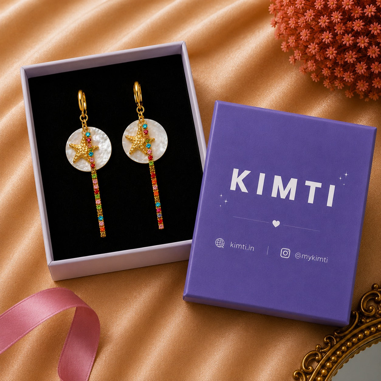 Rainbow Star Charm Hoop Earrings