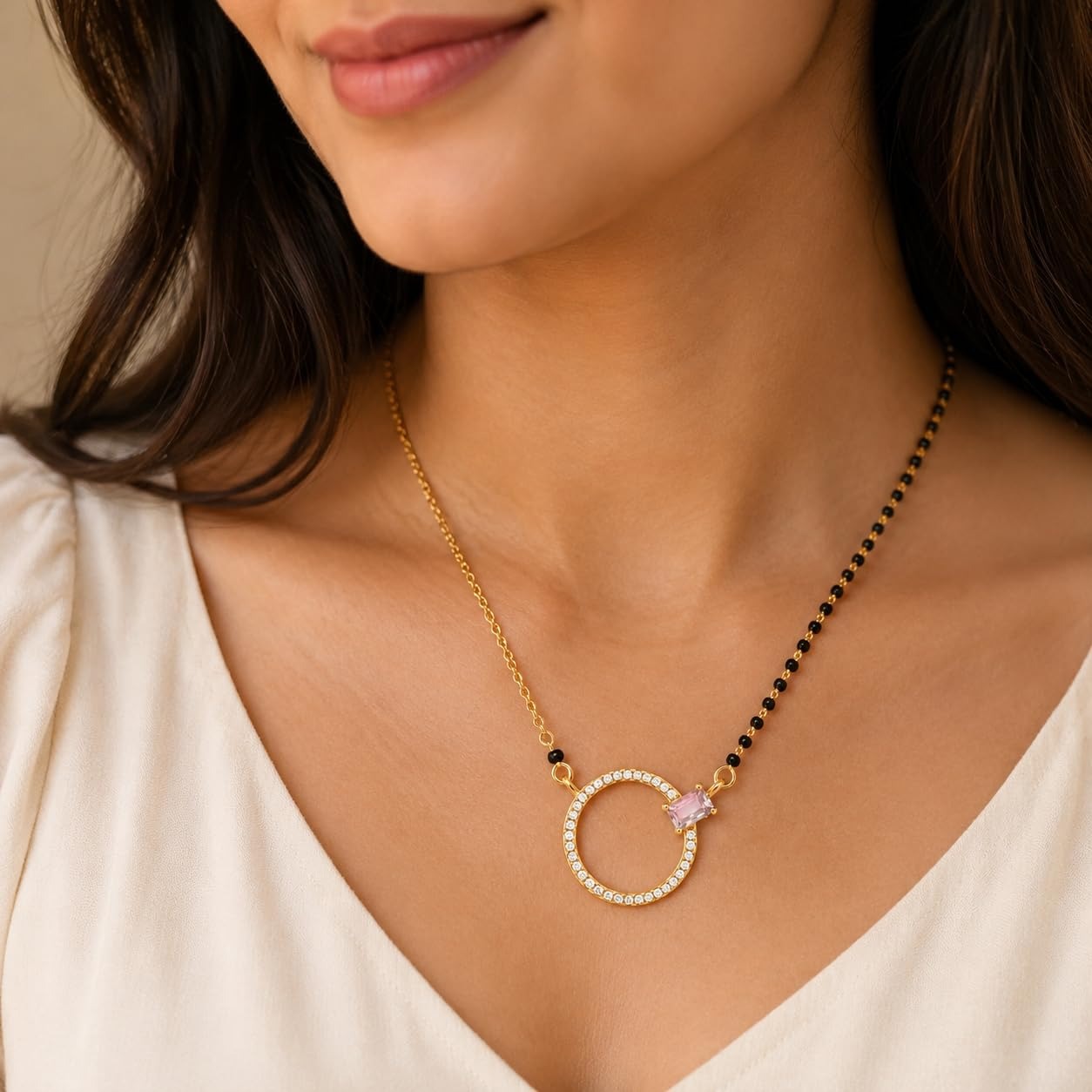 Blush Crystal Circle Mangalsutra
