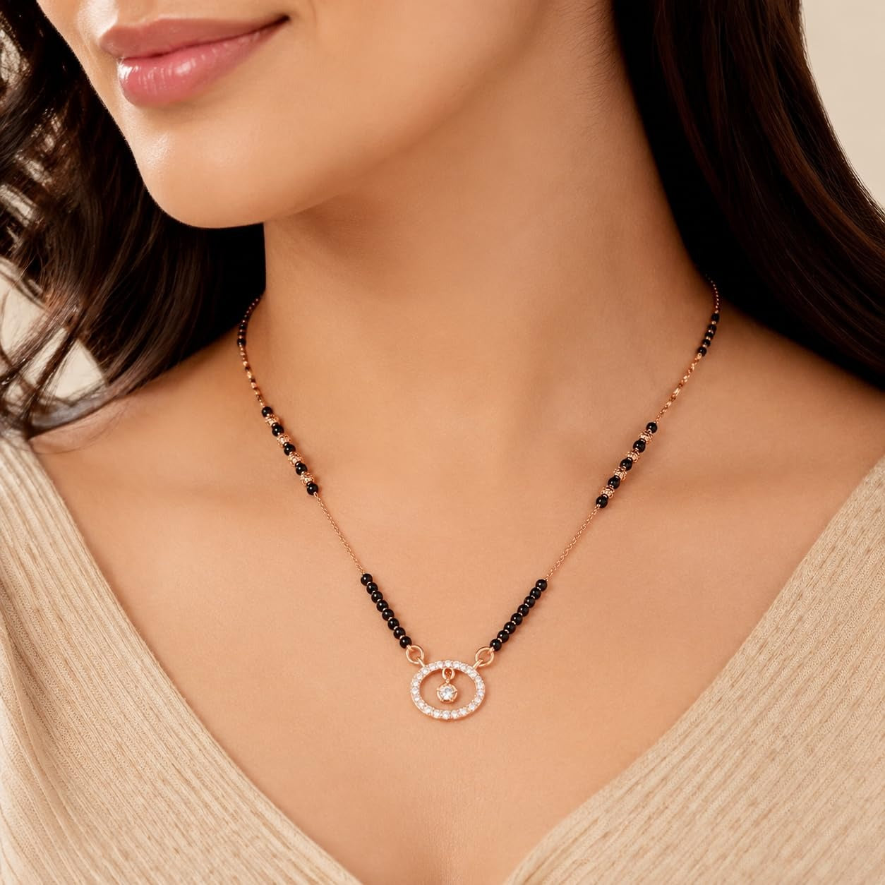 Rose Gold Diamond Circle Mangalsutra