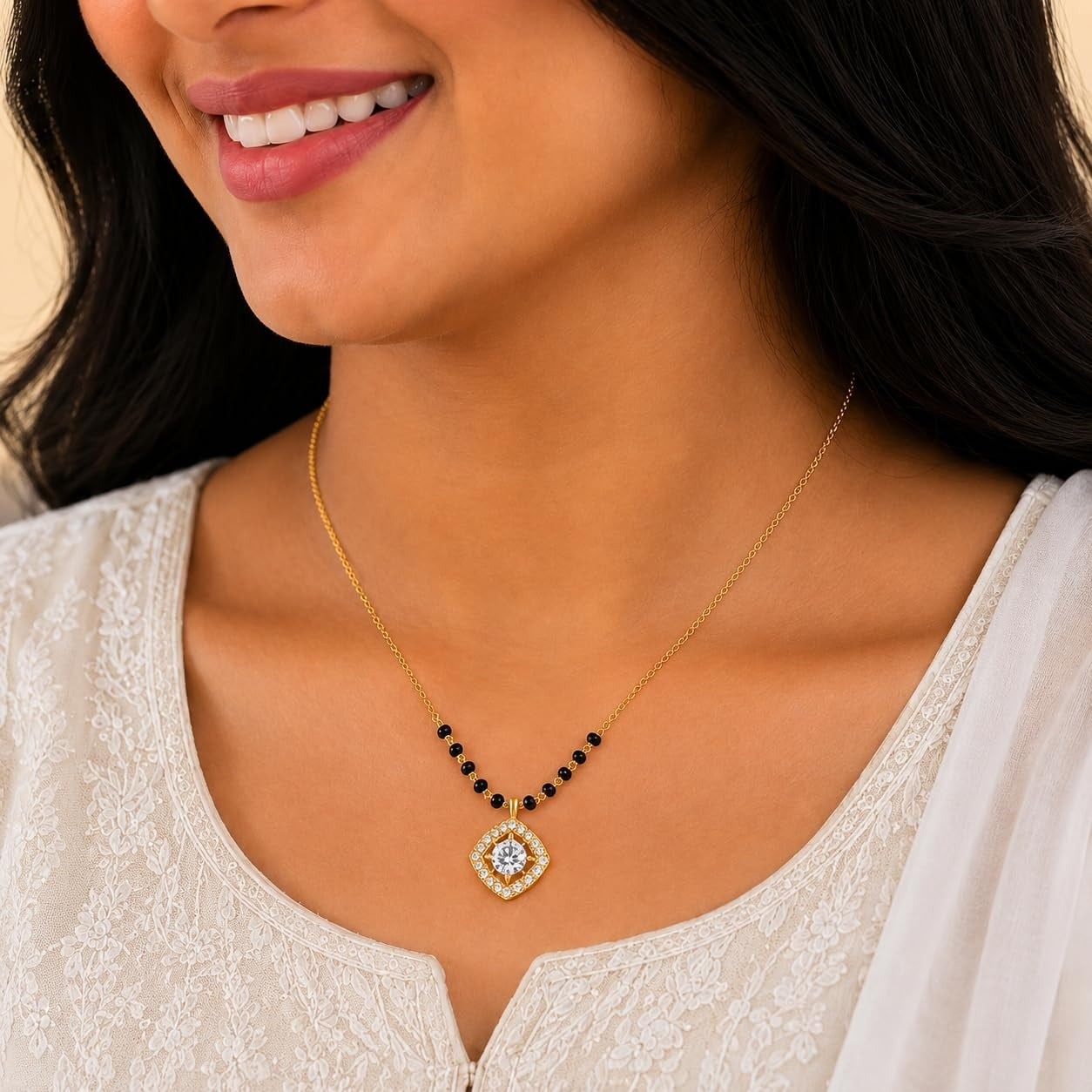 Sparkling Square Pendant Mangalsutra