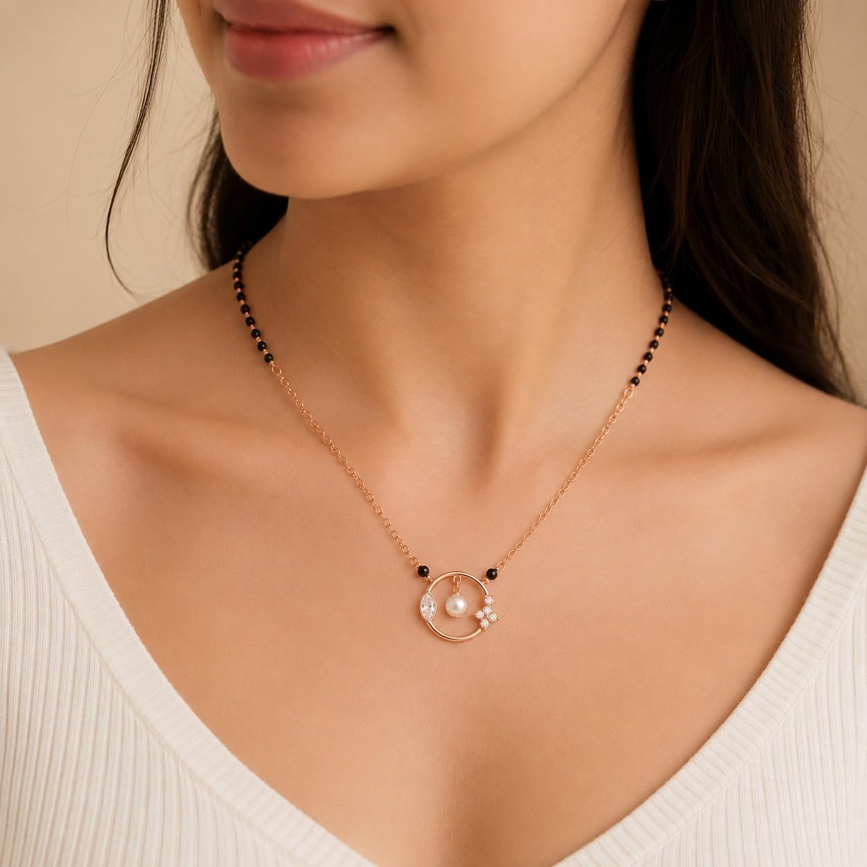 Pearl Charm Diamond Mangalsutra