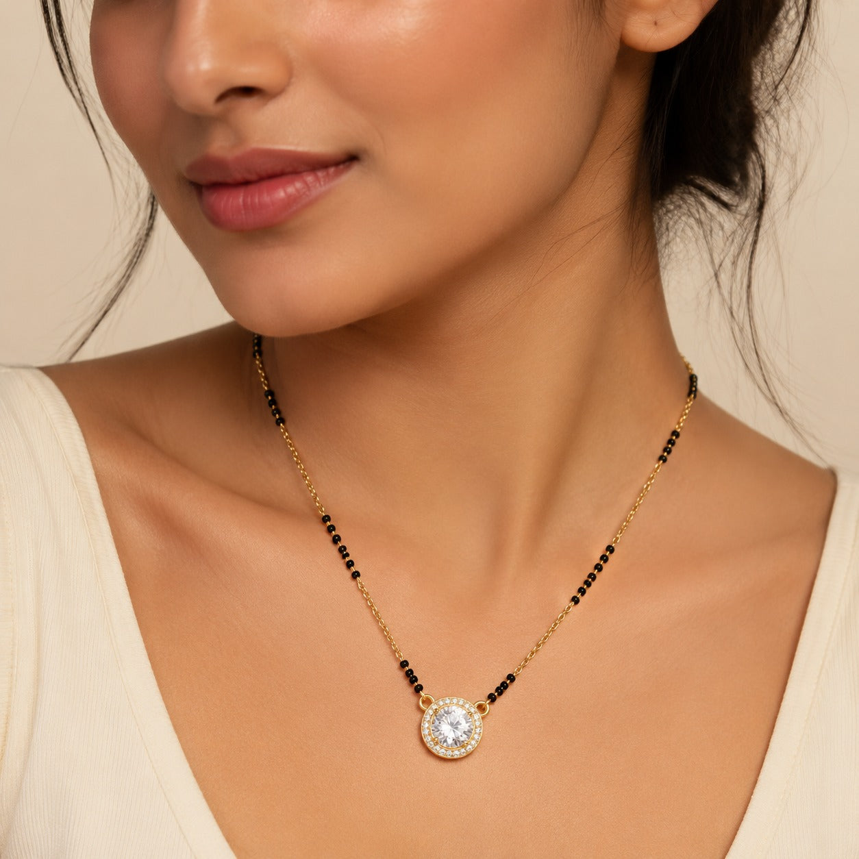 Radiant Solitaire Halo Mangalsutra