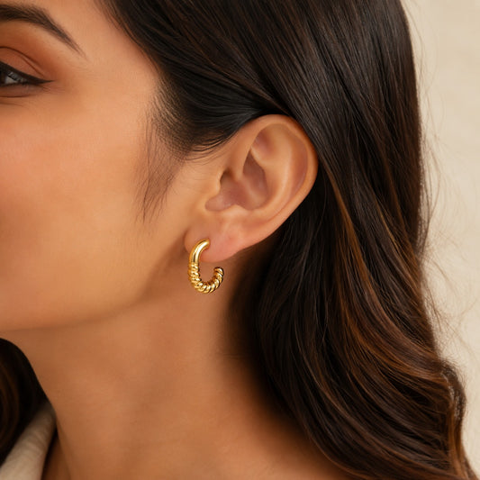 18K Gold Plated Spiral Shine Hoop Earrings