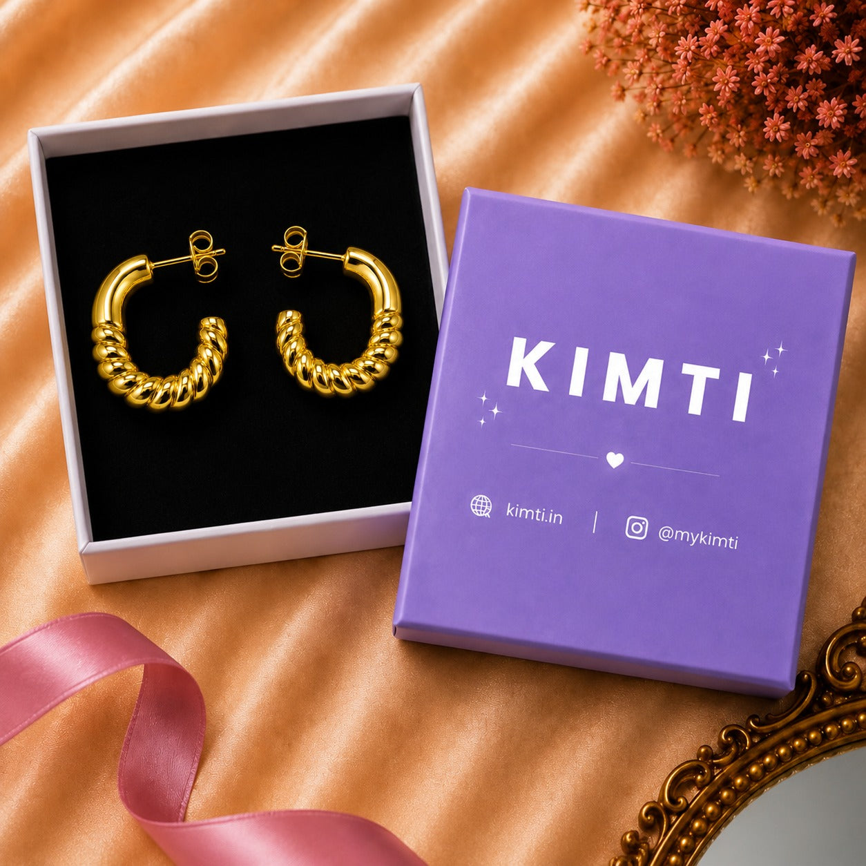 18K Gold Plated Spiral Shine Hoop Earrings