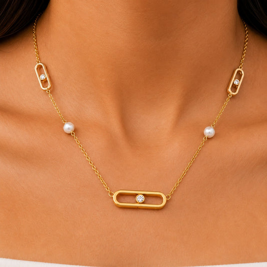18K Gold Plated Pearl Harmony Chain Necklace