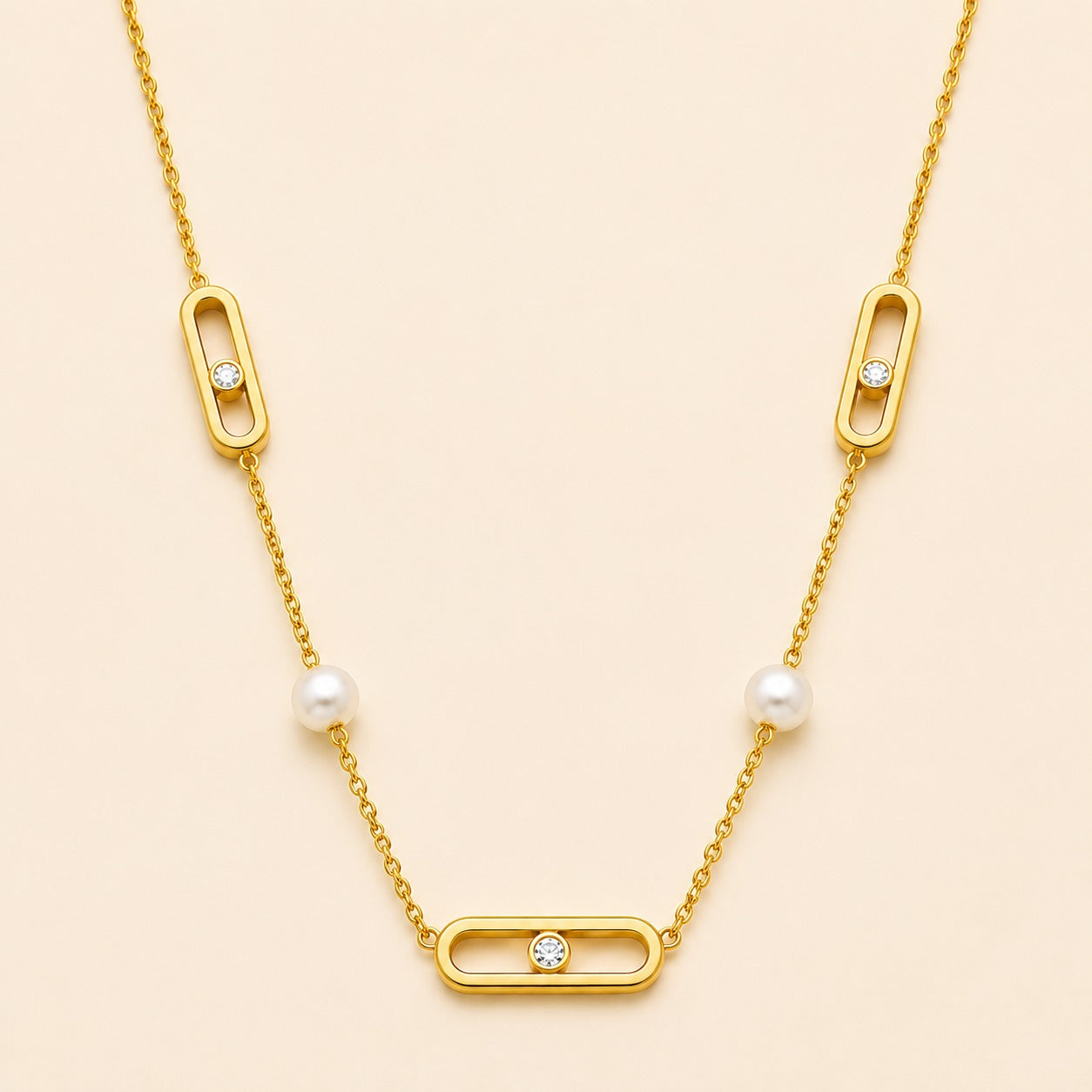 18K Gold Plated Pearl Harmony Chain Necklace