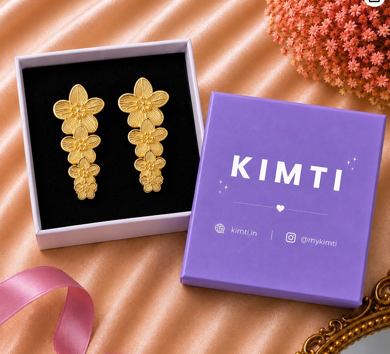 18K Gold Plated Floral Statement Earrings