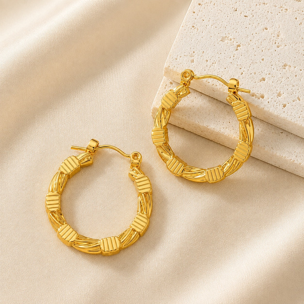 18k Gold Plated Classic Woven Hoop Earrings