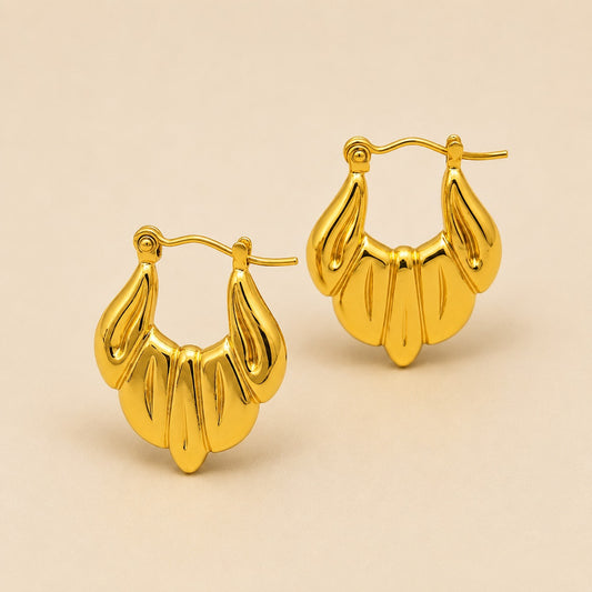 18k Gold Plated  Petal Floral Hoop Earrings