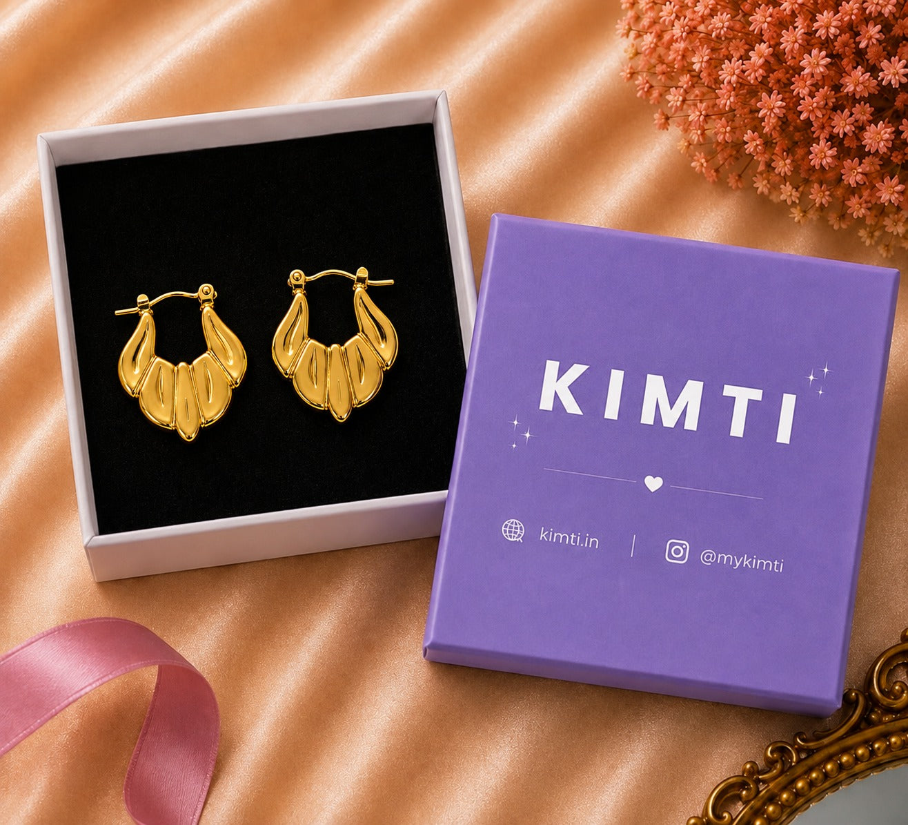 18k Gold Plated  Petal Floral Hoop Earrings