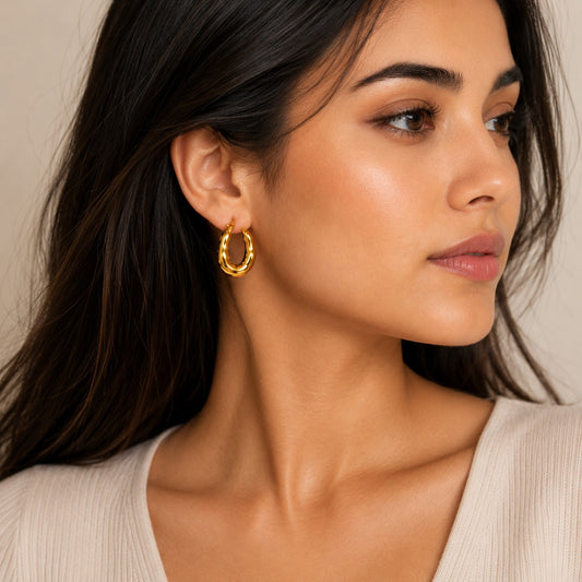 18K Gold Plated Everyday Wear Oval Earrings