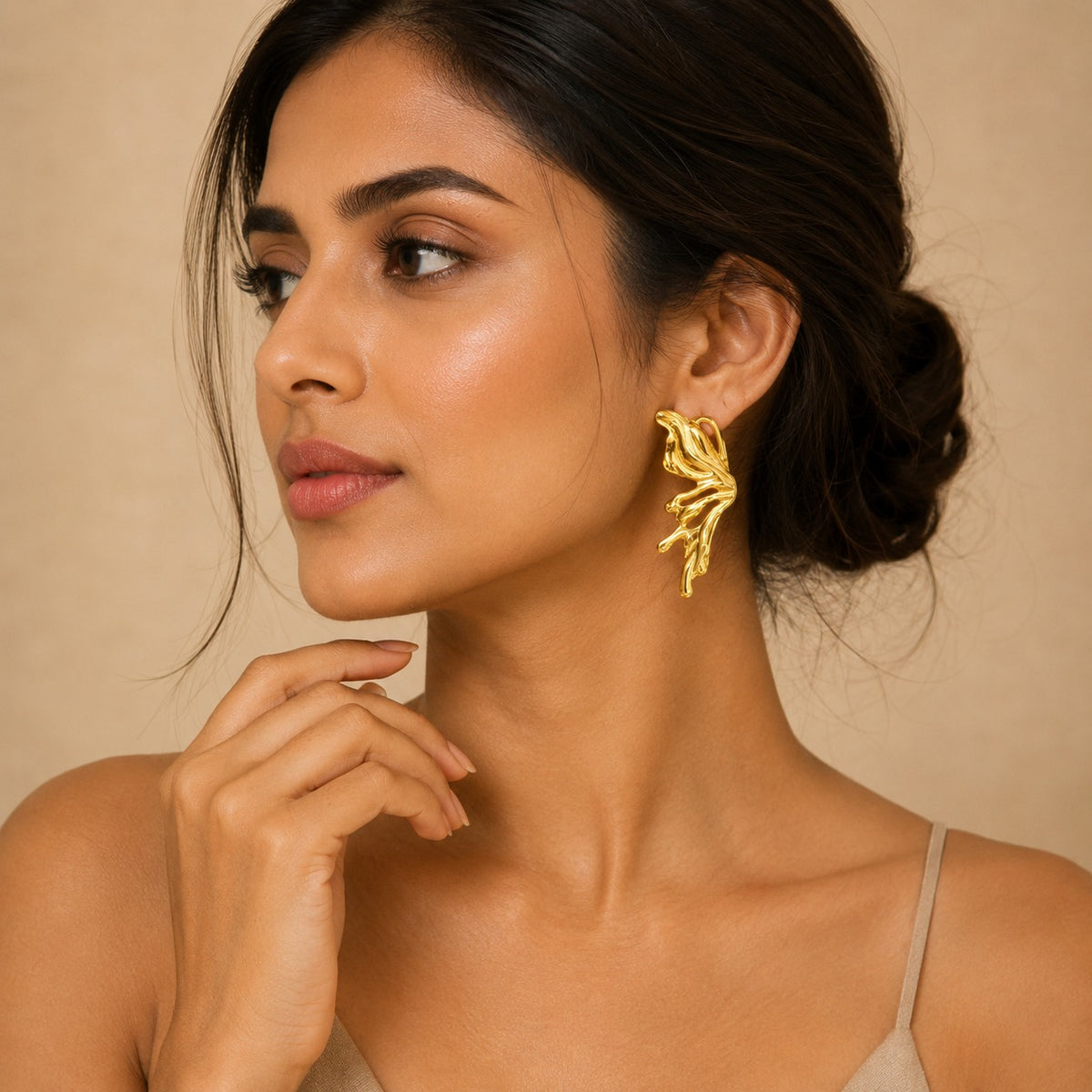 18k Gold Plated Butterfly Wing Drop Earrings