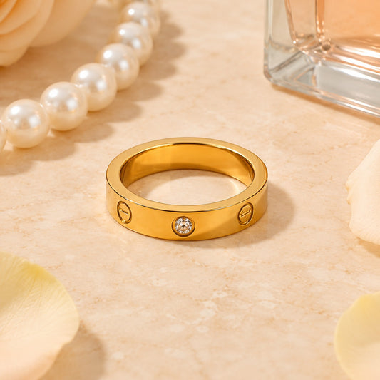 Golden Screw Crystal Band Ring (Size 16, 17, 19)