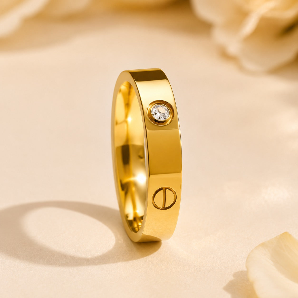 Golden Screw Crystal Band Ring (Size 16, 17, 19)