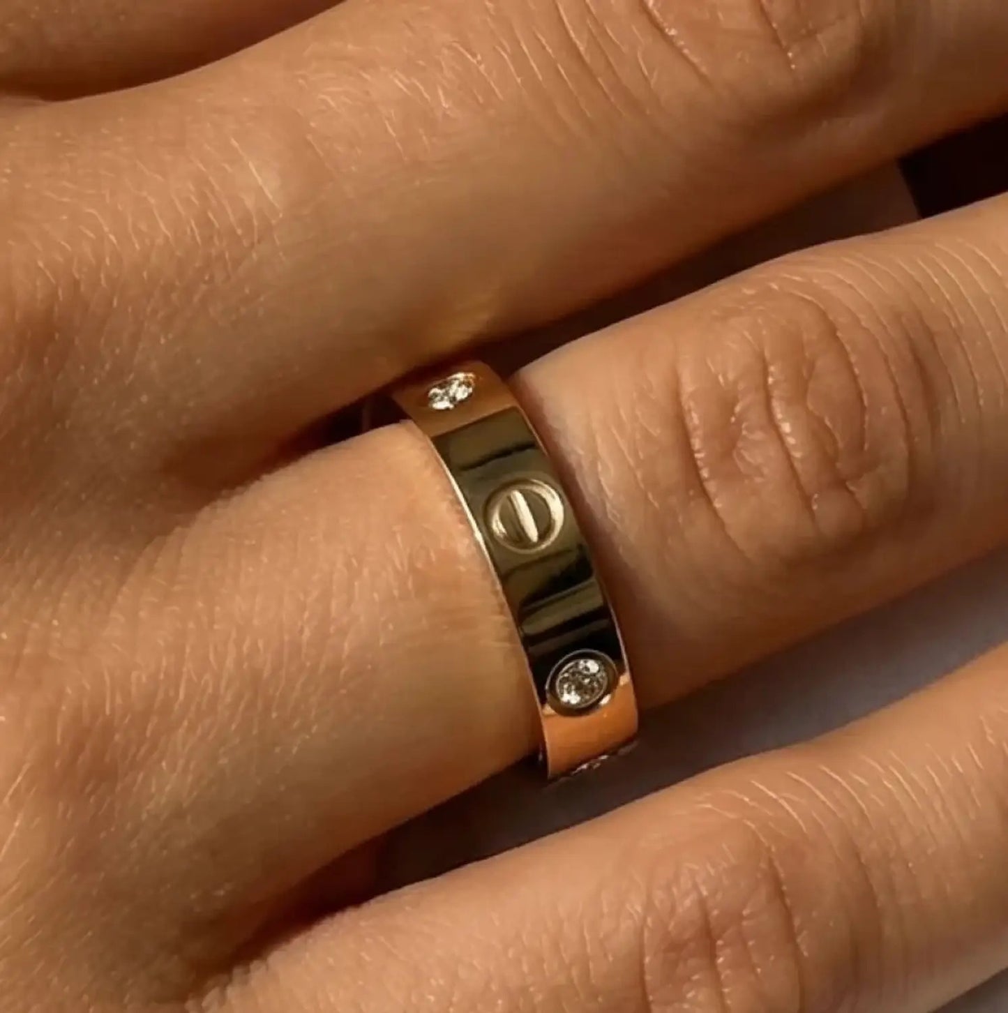 Golden Screw Crystal Band Ring (Size 16, 17, 19)