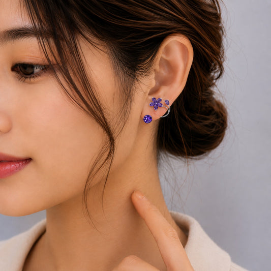 Purple AD Floral Stud Earrings