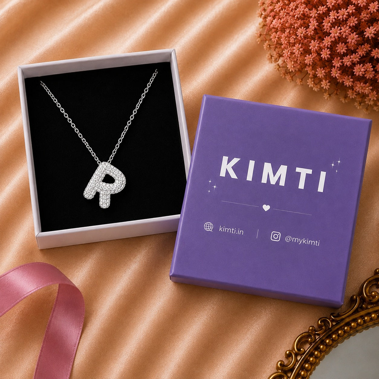 Diamond R Initial Necklace