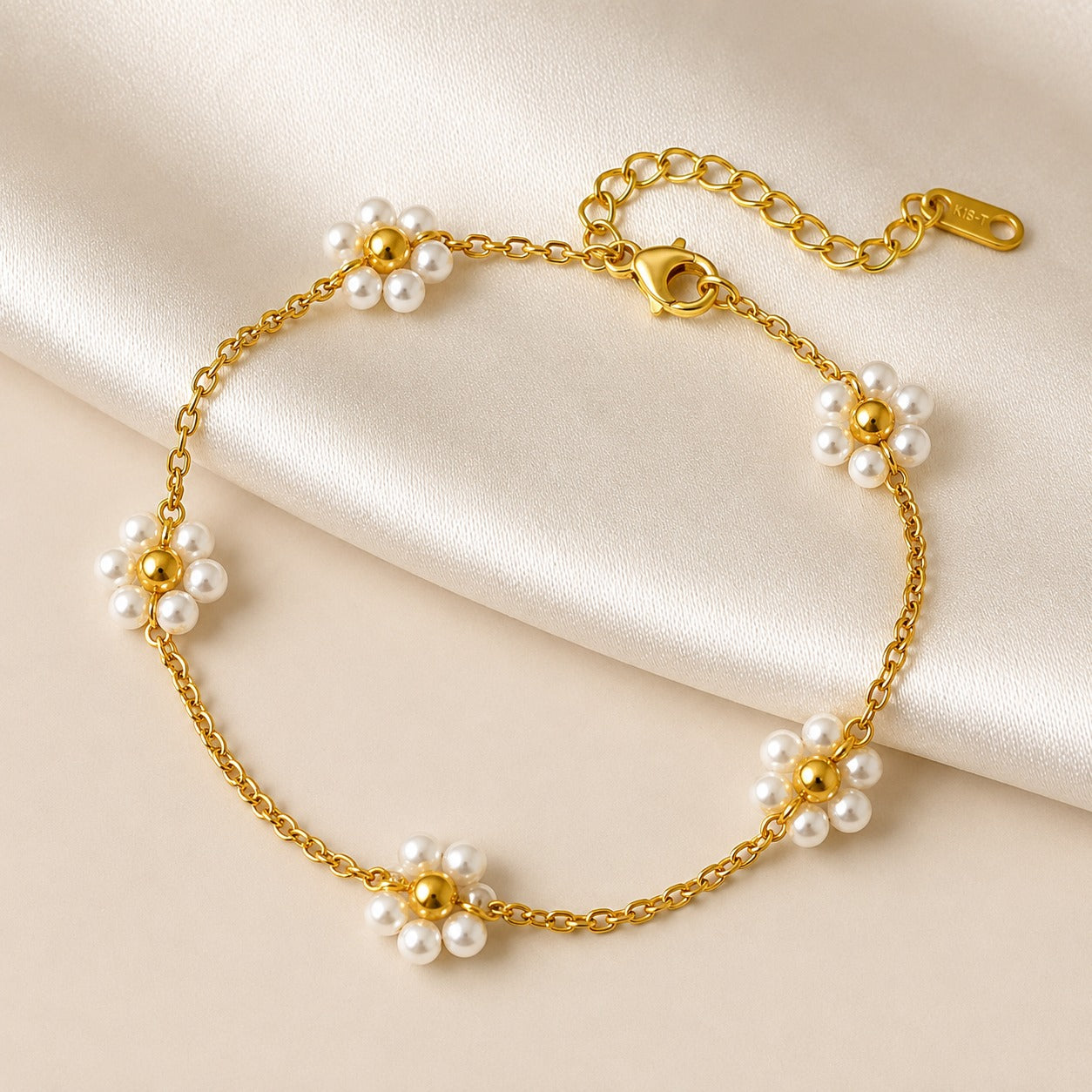 Golden Daisy Pearl Charm Bracelet